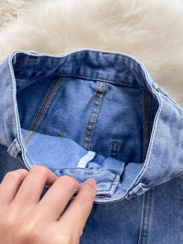 Gbolsos Women Jeans Summer Blue Denim Trouser High Waist Ripped Holes Straight Leg Full Length Pants Casual Street Clothes