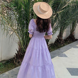 Gbolsos Fashion Women Purple Elegantes Long Dress Cottage Core Vintage Women's Wear Aesthetic Summer Fairy Dress