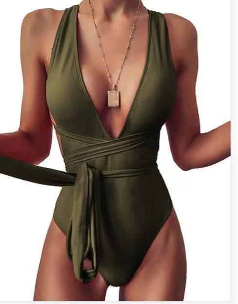 Gbolsos Fashion Sexy Plunging Swimsuit One Piece Swimwear Women Summer Backless Bathing Suit Women Belted Swimming Suit for Women Bakini