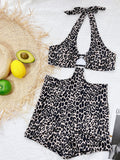 Gbolsos Leopard Print Hollow Out  Sleeveless Backless Bandage Bodysuit Slim Summer Holiday Beach Club Wear Revealing Y2K