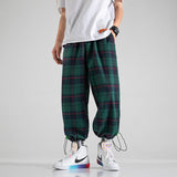 Gbolsos Korean Men Plaid Pants Vintage Drawstring Joggers Wide Straight Trousers Man Streetwear Fashion Oversized Checkered Pants Man
