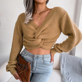 Gbolsos Knit Twist Pullover Women Autumn New Fashion Tops Long Sleeve Oversized Sweater High Street Off-Shoulder Knitwear