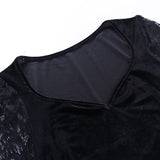 Gbolsos 90s Vintage Velvet Black Crop Top Elegant Lady Lace Flare Sleeve V Neck T-shirt Harajuku Grunge Retro Tees Women Gothic Clothes