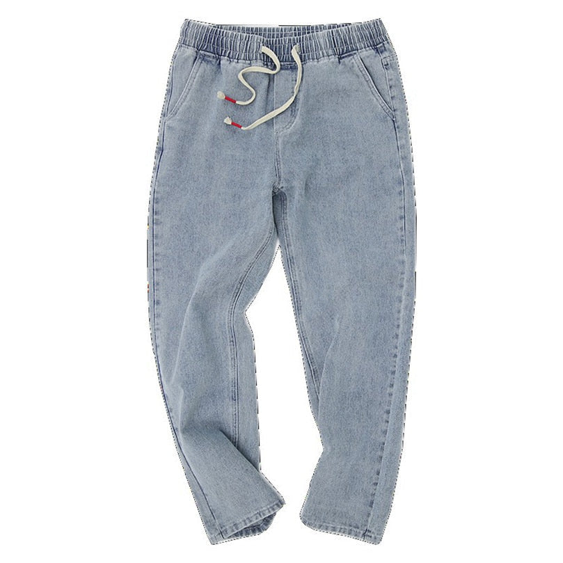 Gbolsos American Casual Jeans Men Spring Wide Leg Street Straight Oversize Denim Pants Elastic Waist Drop Vintage Denim Trousers 2023