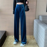 Gbolsos Winter Velvet Elegant Pants Women Solid Casual Korean Style Wide-legged Pants Loose Casual Designer High-waist Trousers New
