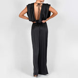 BASREY Sexy Deep V-neck Backless Loose And Comfortable Wide Leg Party Jumpsuit DN80918