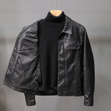 Gbolsos Autumn New Korean Fashion Men's Slim Leather Jacket Retro Style Casual Lapel Black Biker Jacket Male Brand Clothes