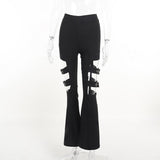 Y2K Sexy Hollow Out  Adjustment Black Flared Pants   Summer Fashion High Waist Casual Club Streetwear