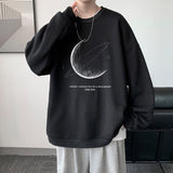 Gbolsos Winter Warm Sweatshirts New Men Simple Stroke Moon Graphic Pullovers Oversized Korean Style Man Letter Print O Neck Tops