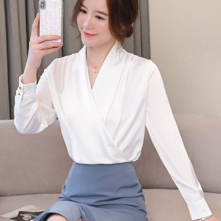Gbolsos Womens Tops Blouses Solid Color White Satin Blouse Office Shirt Blusas Sleeveless Women Shirts Black White Female