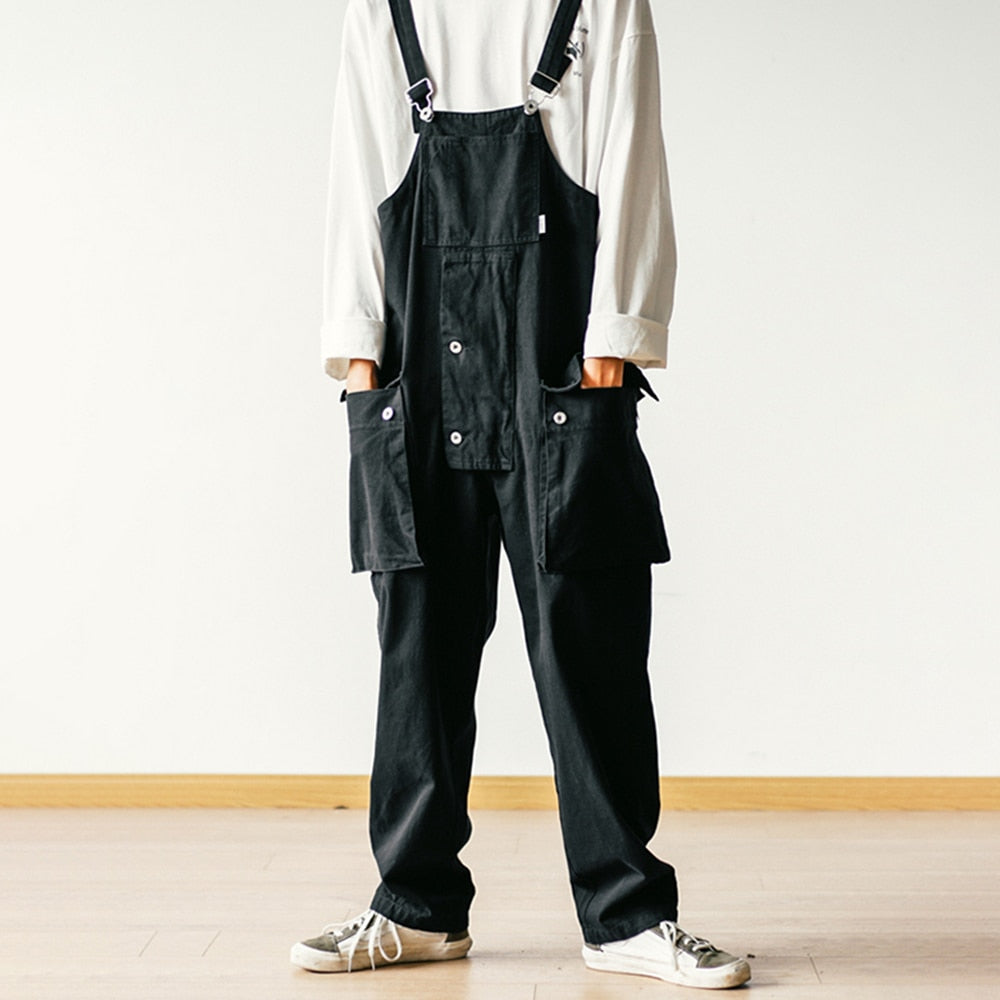 Gbolsos Japanese Retro Y2K One-piece Suspenders Street Hip-hop Loose Fashion Casual Straight-leg Pants Wide-leg Pants Men's Clothing