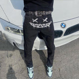 Gbolsos Mans Stretchy Black Jeans Skinny Slim Fit Hot Drill Punk Streetwear Biker Trousers Man Rhinestone Hole Letter Denim Pencil Pants