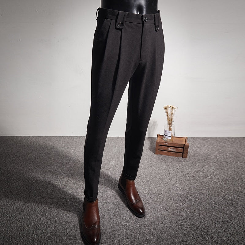 Gbolsos Business Dress Pants Fashion Folds Casual Slim Fit Wedding Office Social Suit Pants Streetwear Trousers Costume Homme 28-36