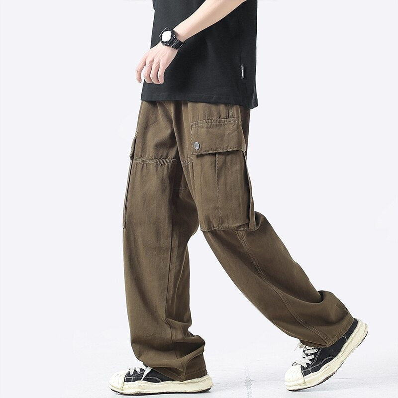 Gbolsos Overalls men's autumn loose fashion brand ins large pocket casual camo pants Korean fashion straight tube floor trousers