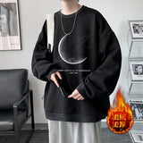 Gbolsos Winter Warm Sweatshirts New Men Simple Stroke Moon Graphic Pullovers Oversized Korean Style Man Letter Print O Neck Tops