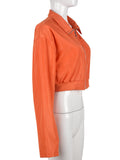 Gbolsos Autumn Baseball Fall Fashion Jackets For Women Zip Up Orange Crop Top Jackets Coats Streetwear Varsity Bomber Jacket