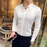 Gbolsos Men's Shirt Neckline Embroidery Long Sleeve Casual Slim Men's Dress Shirt Solid Color Formal Business Social Clothing Top