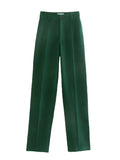 Gbolsos Woman Elegant Dark Green Straight Blazer Suits Autumn Female Solid Basic Matching Set Ladies Medium Waisted Pants Suit