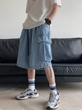 Cargo Denim Shorts Men's Summer Outer Wear Loose Straight Cropped Pants Korean Trend Pants Hong Kong Style Short Casual Jeans