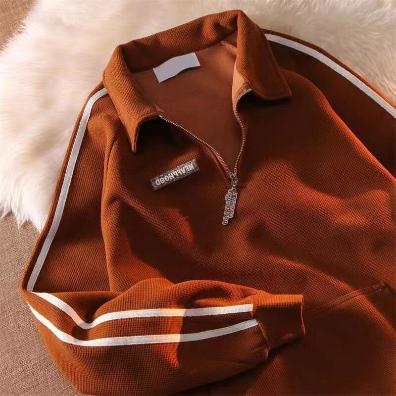 Gbolsos Solid color letter zipper stitching jacket retro plus velvet autumn and winter tide brand thickening street couple sports jacket