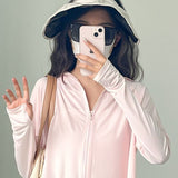 Gbolsos Sun-proof Jackets Women Hooded Casual Summer Fashion Thin Chic Loose Sporty Korean Style 6 Colors All-match Breathable Simple