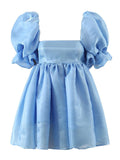 Gbolsos Summer Women Blue Princess Ball Gown Dress Vintage Puff Sleeve Elegant Ladies Party Mini Dresses Short Vestido