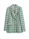 Gbolsos Blazer Women Coat Spring Fashion Check Suit Jacket Woman Vintage Long Sleeve Double Breasted Blazers Top