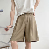 Gbolsos Summer Suit Shorts Men Fashion Social Mens Dress Shorts Korean Loose Straight Shorts Mens Khaki Black Formal Shorts M-2XL