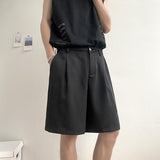 Gbolsos Summer Suit Shorts Men Fashion Social Mens Dress Shorts Korean Loose Straight Shorts Mens Khaki Black Formal Shorts M-2XL