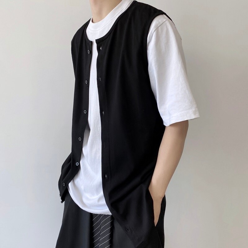 Gbolsos Summer Vest Men Slim Fit Fashion Casual Round-neck Vest Mens Streetwear Korean White Black Vest Men Sleeveless T-shirt M-XL