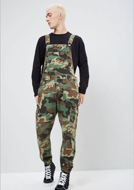 New Fashion Camouflage Design Jeans Denim Overalls Men Casual Wash Skinny Bib Overalls Jeans Male Jumpsuit Jean Pant