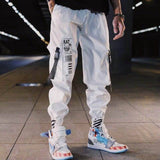 Hip hop Streetwear Men Harem Cargo Pants Korean Jogger Sweatpants Solid color Black White Ankle Length Trousers White Techwear