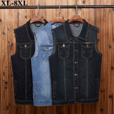 Gbolsos5XL 6XL 7XL 8XL 2021  New Men's Denim Vest Fashion Casual Classic Style Slim Fit Vest  Jeans Jacket Coat Male Blue Black Gray