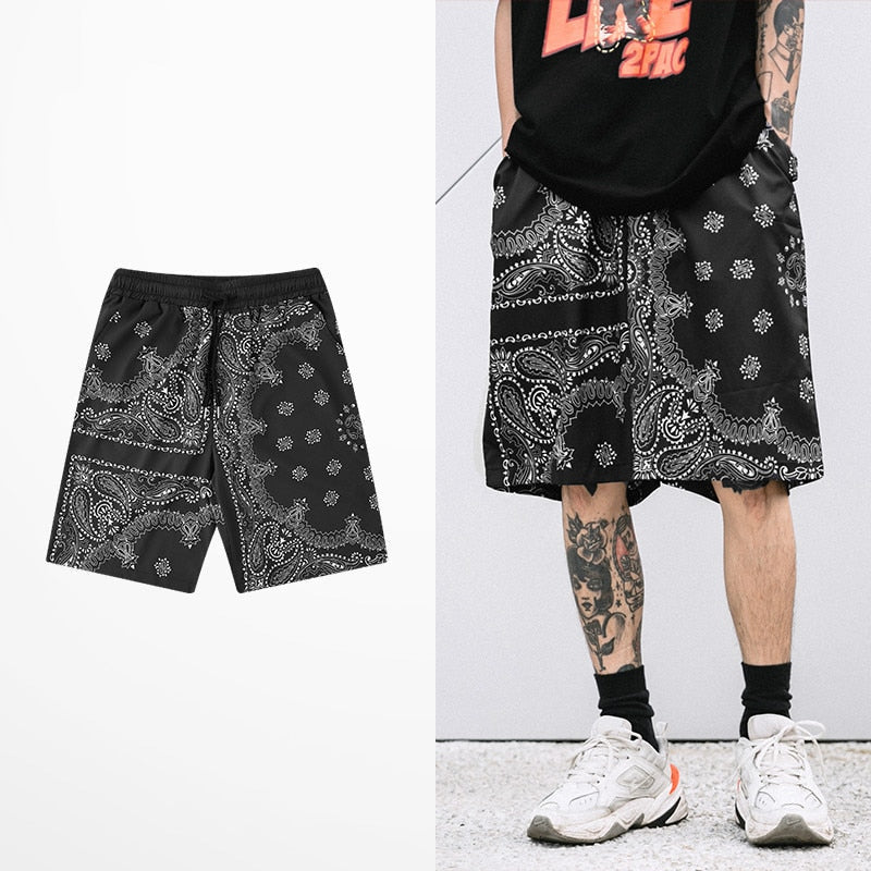 Retro Japanese Style Shorts Men Casual Wear Hip Hop Cashew nut Print Short Pants Tide Brand Skateboard Street Men's Shorts