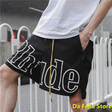 GbolsosRhude Shorts Men Women Big Letter Logo Rhude Shorts 2021 Summer Casual Oversize Breechcloth Yellow drawstring Pill Zipper Head