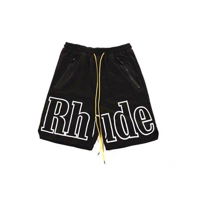 GbolsosRhude Shorts Men Women Big Letter Logo Rhude Shorts 2021 Summer Casual Oversize Breechcloth Yellow drawstring Pill Zipper Head