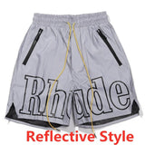 GbolsosRhude Shorts Men Women Big Letter Logo Rhude Shorts 2021 Summer Casual Oversize Breechcloth Yellow drawstring Pill Zipper Head