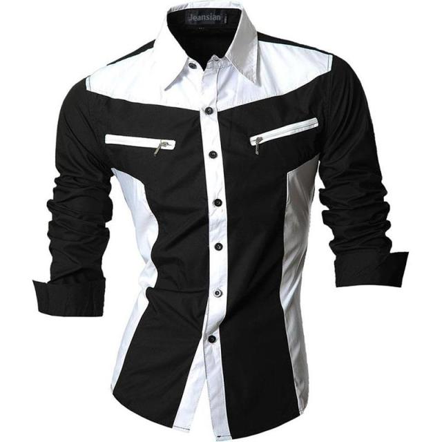Jeansian Men's Casual Dress Shirts Fashion Desinger Stylish Long Sleeve Slim Fit 8615 Navy2