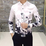 6XL 19 Colour Fashion Boutique Print Casual Slim Fit Mens Long-sleeved Shirt / High-end Social Brand Social Men Club Prom Shirt