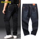 Plus Size 42 44 46 48 50 52 Men's Business Loose Jeans Classic Style Straight Stretch Denim Trousers Male Brand Pants Black Blue