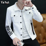 Denim Clothing Social Guy Rivet Jacket Wholesale Autumn Winter Fashion Hip Hop White Denim Jacket Male Cowboy Ripped Hole