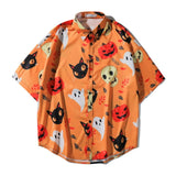 Men Vintage Shirt Summer New Hawaiian Short Sleeve Shirt Mens Halloween Pumpkin Printed Beach Casual Shirts Man Oversized Hemd