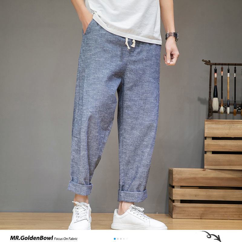 GbolsosMrGoldenBowl Men's Solid Color Harem Pants 2021 Harajuku Man Cotton Linen Casual Trousers Plus Size Men Loose Pants 5XL
