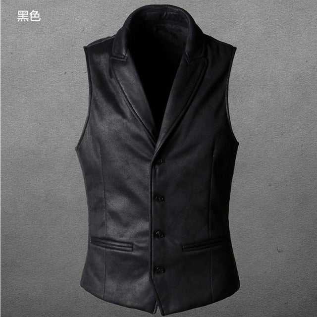 GbolsosSuede Slim Fit Single Breasted Vest Mens 2021  Brand New Fashion Gothic Steampunk Victorian Style Waistcoat Men Casual Vest