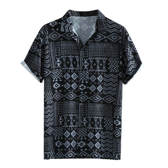 GbolsosMen's Ethnic Style Shirt Top Men's Summer Fashion Lapel Casual Leaf Hawaiian Print Short Sleeve Shirt Top ���������������� �������������� 40*