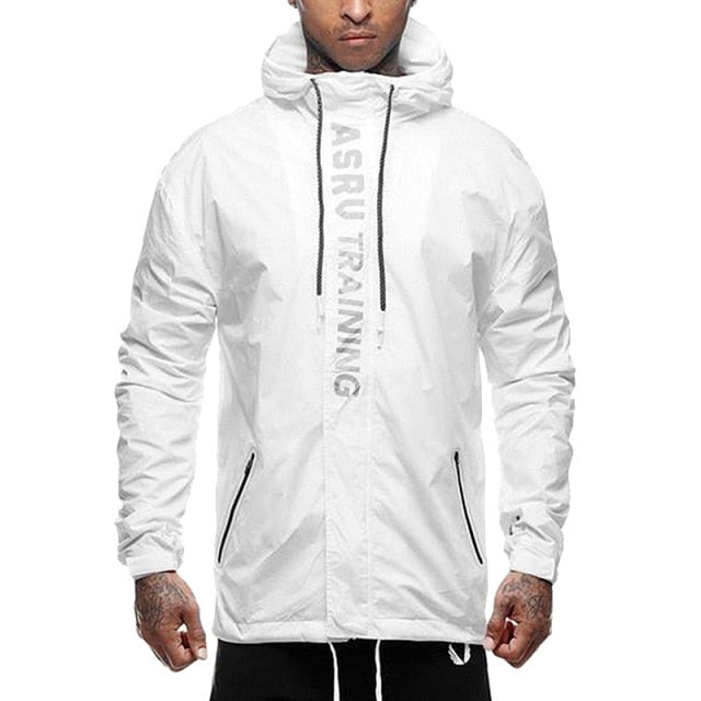 Men's fashion spring?and?autumn zip pocket fitness open stich waterproof coat men outdoor sports training with hood jacket