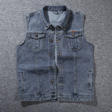 Gbolsos5XL 6XL 7XL 8XL 2021  New Men's Denim Vest Fashion Casual Classic Style Slim Fit Vest  Jeans Jacket Coat Male Blue Black Gray