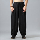Summer Men Cotton Linen Wide Leg Pants Chinese Style Male High Street Casual Long Trousers Sweatpants Plus Size M-5XL 6XL