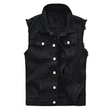Sokotoo Men's Black Jean Vest Slim Fringe Denim Waistcoat Sleeveless Tank Top