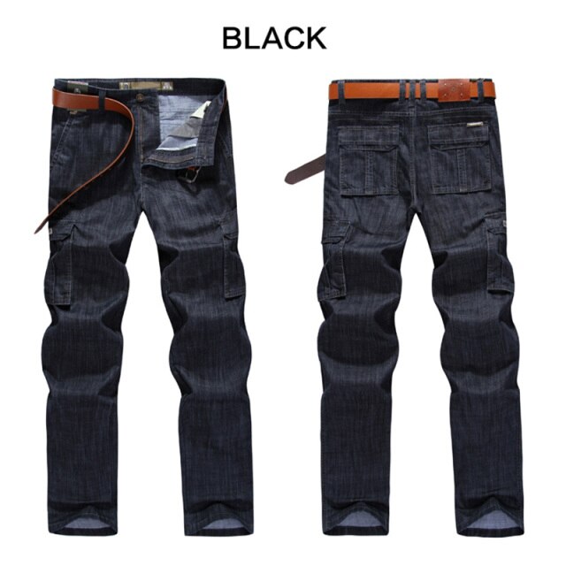 Vomint Mens Jeans Cargo Denim Pants Regular Loose Fit Multi Pockets Classic Washed Military Wear Big Size 38 40 42 V7A1J012